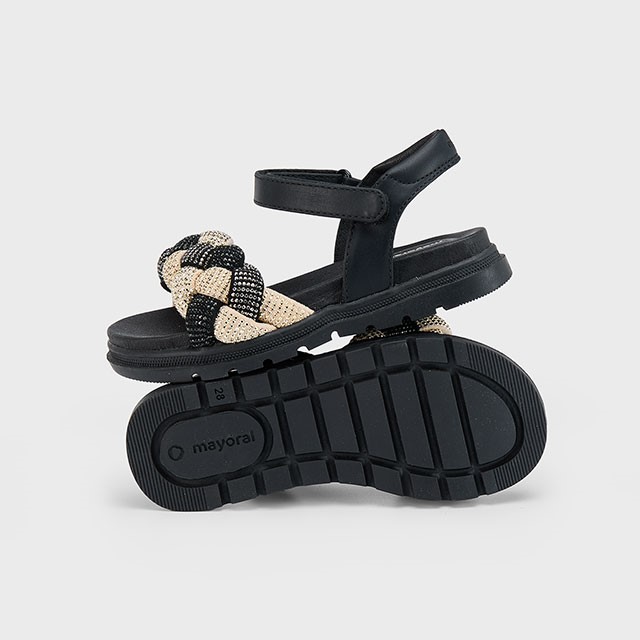 Mayoral Παιδικά πέδιλα με πλεξούδα για κορίτσι Μαύρο Χρυσό 25-43635-088