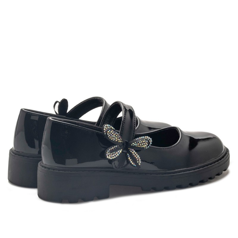 Alegria Παιδικές Mπαλαρινες με Velcro Μαύρο Λουστρίνι 122502W-BL