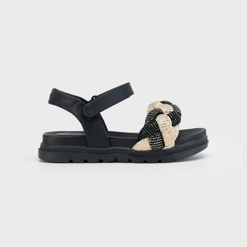 Mayoral Παιδικά πέδιλα με πλεξούδα για κορίτσι Μαύρο Χρυσό 25-43635-088