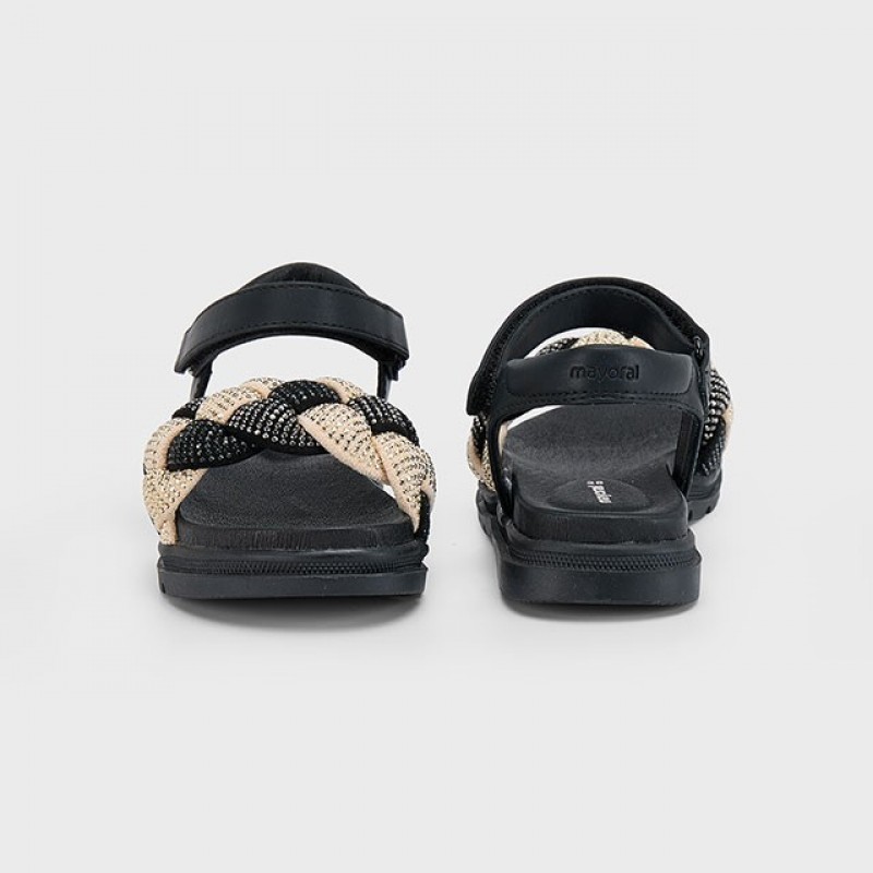 Mayoral Παιδικά πέδιλα με πλεξούδα για κορίτσι Μαύρο Χρυσό 25-43635-088