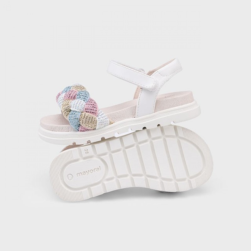 Mayoral Παιδικά πέδιλα με πλεξούδα για κορίτσι Λευκό 25-45635-089