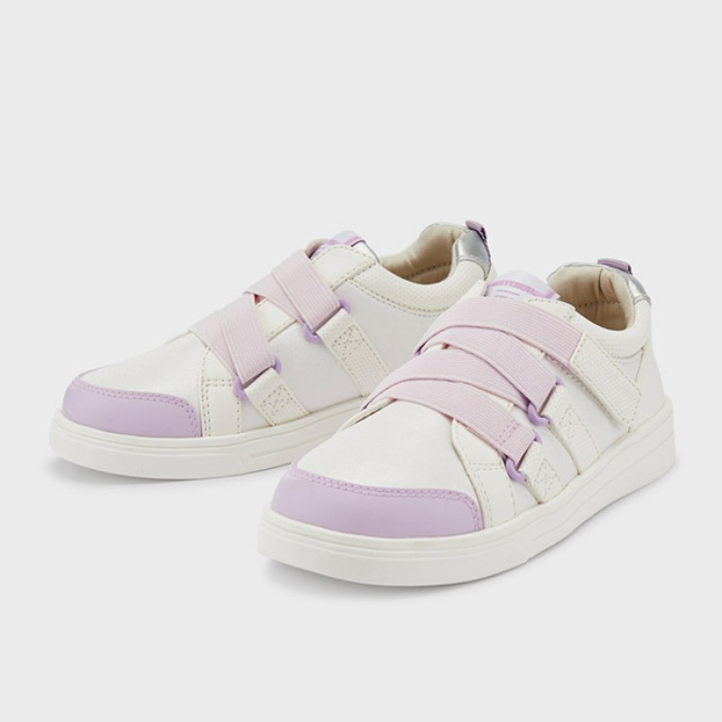 Αθλητικά παπούτσια Mayoral για κορίτσι με λάστιχο Λευκό-Μώβ